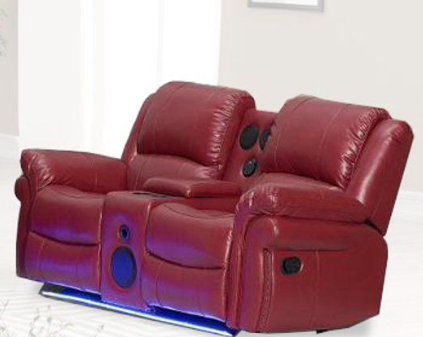 RED SOFA AND LOVESEAT ZZ MANUAL RECLINER WITH SPEAKER