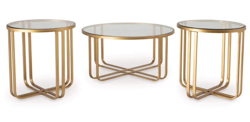 GLASS TOP GOLDEN LEGS MITON STYLE 3 PC COFFEE TABLE SET