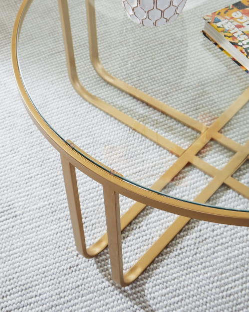 GLASS TOP GOLDEN LEGS MITON STYLE 3 PC COFFEE TABLE SET