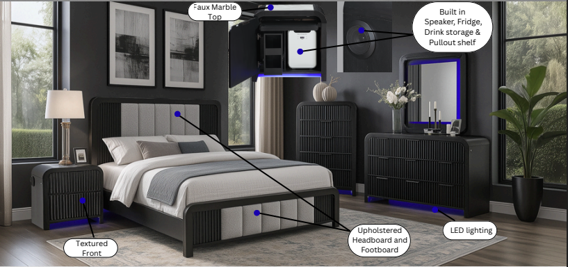 BECKETT RICK DARK BLACK AND WHITE TONE BEDROOM SET