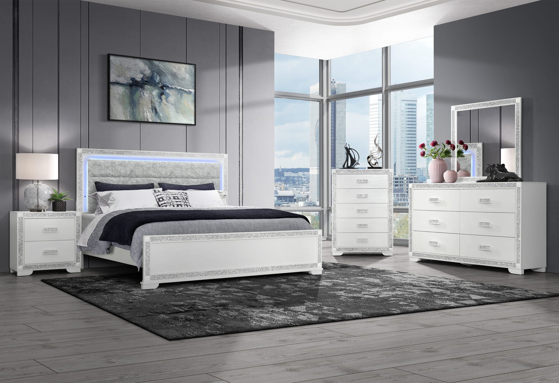 Soleil White Queen Bed Group