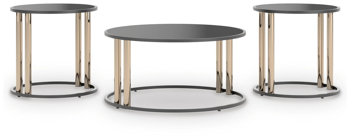 Hannerly Occasional Table Set (3/CN) - Black/Gold Finish