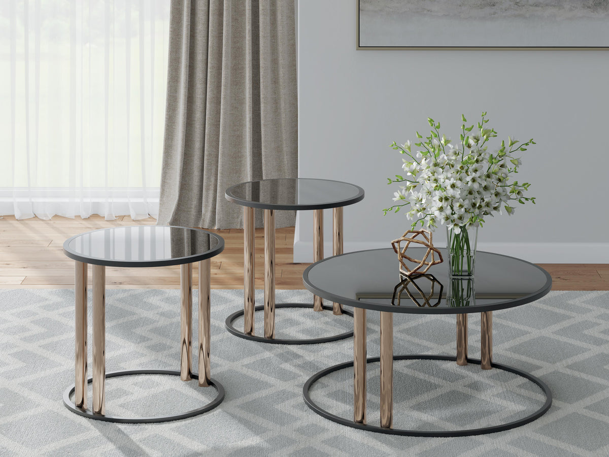 Hannerly Occasional Table Set (3/CN) - Black/Gold Finish