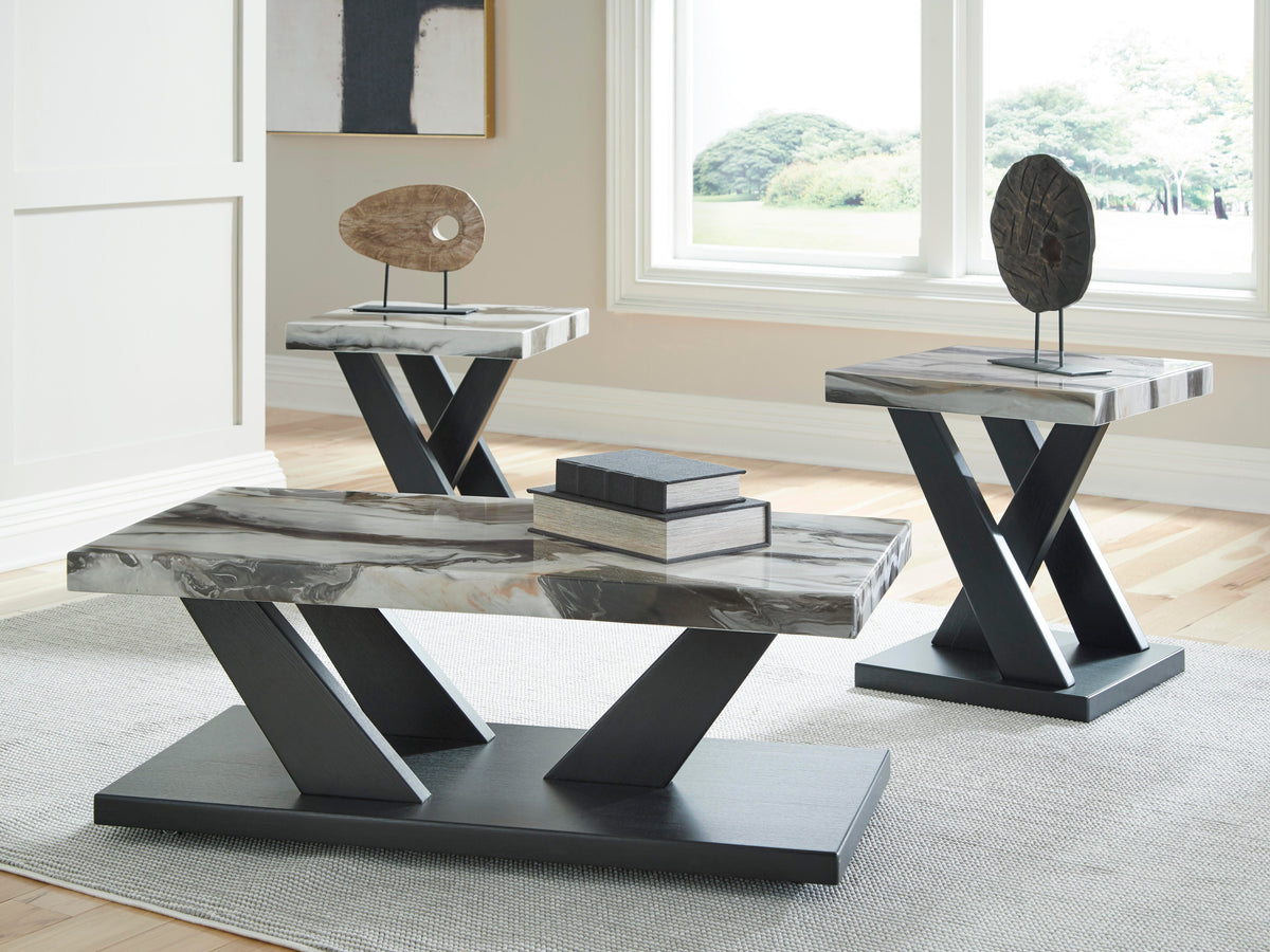 Cendill Occasional Table Set (3/CN) - Dark Brown/White/Black