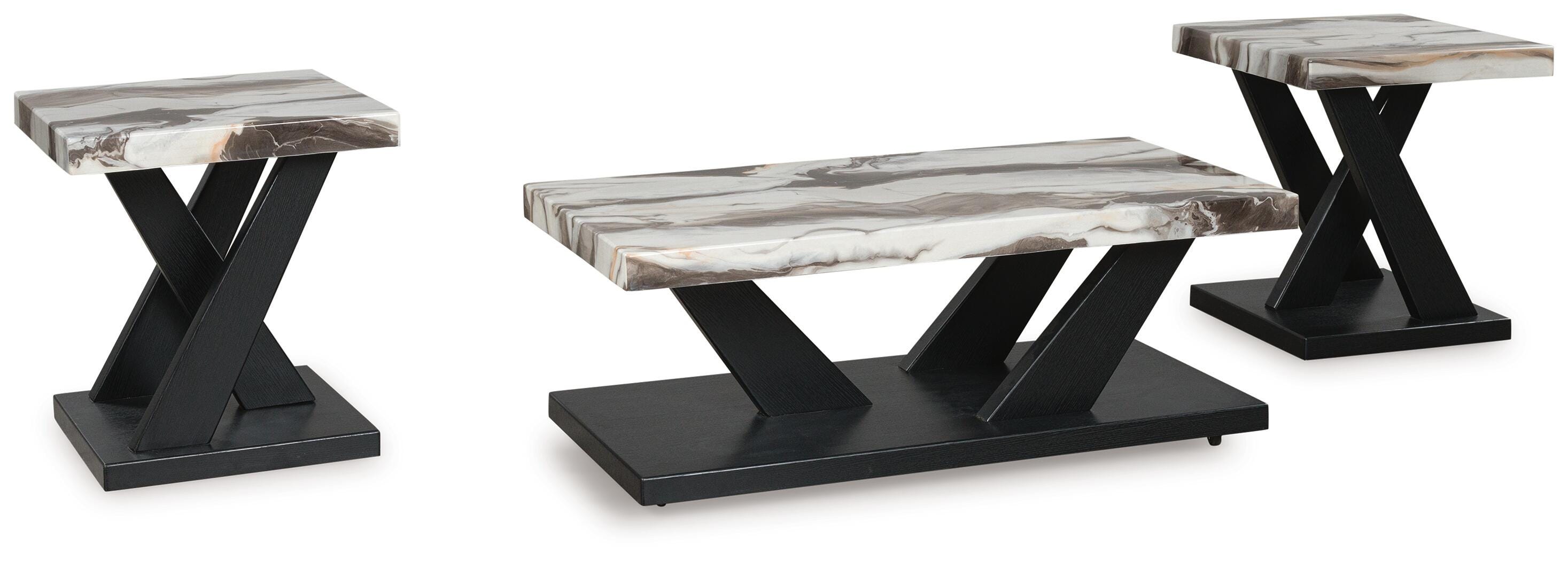 Cendill Occasional Table Set (3/CN) - Dark Brown/White/Black