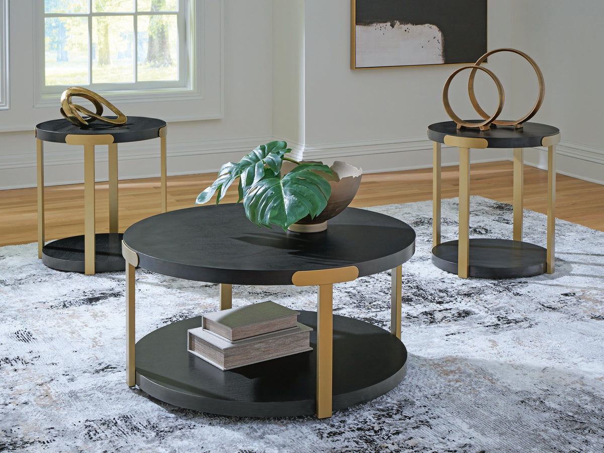 Shylore Occasional Table Set (3/CN) - Black/Brass Finish