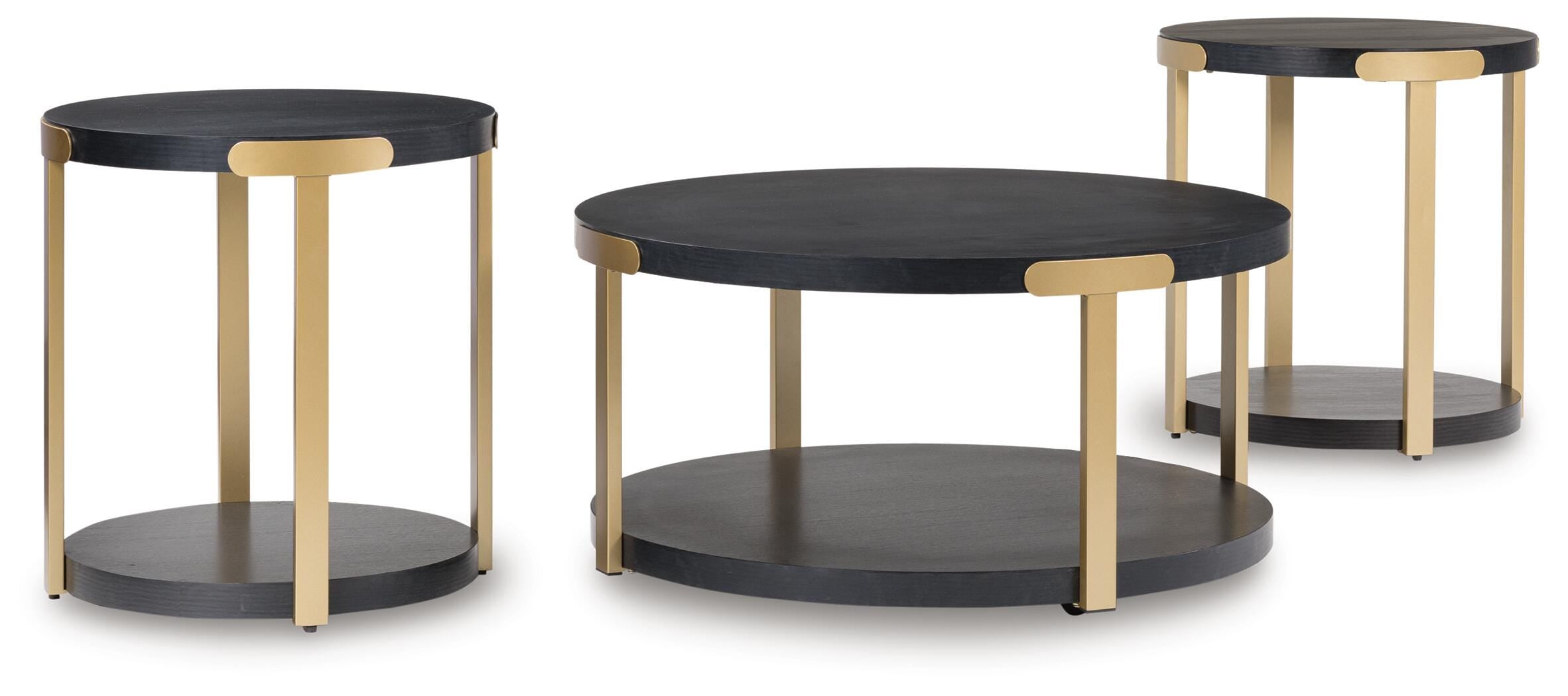 Shylore Occasional Table Set (3/CN) - Black/Brass Finish