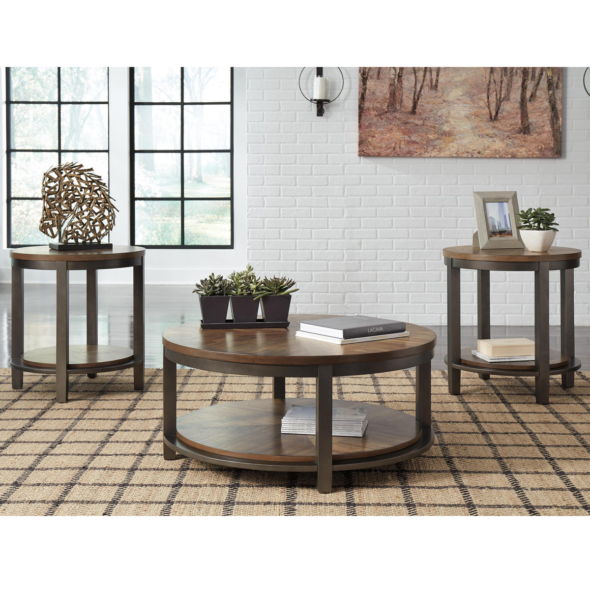 Roybeck Tables Collection - Light Brown/Bronze