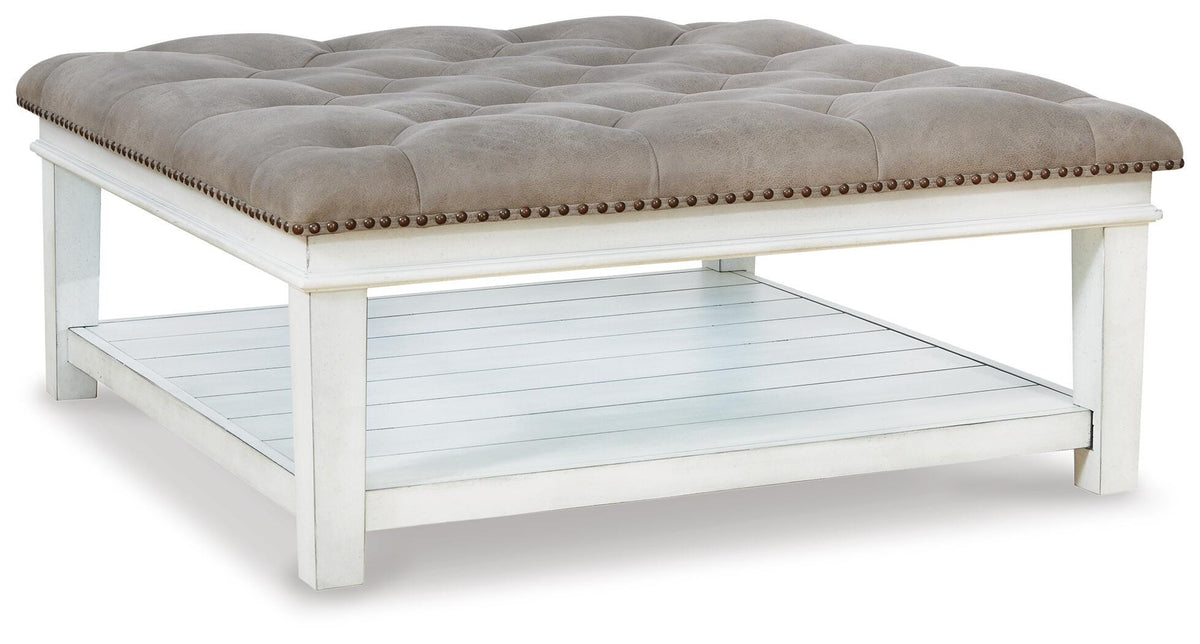 Kanwyn UPH Ottoman Cocktail Table - Grayish Brown/White