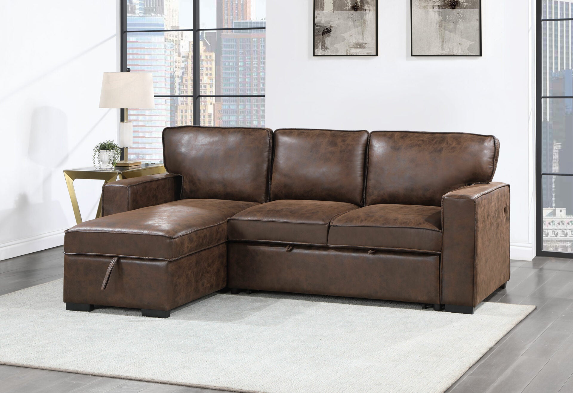 U0203 Coffee Reversible Pull Out Sofa Bed