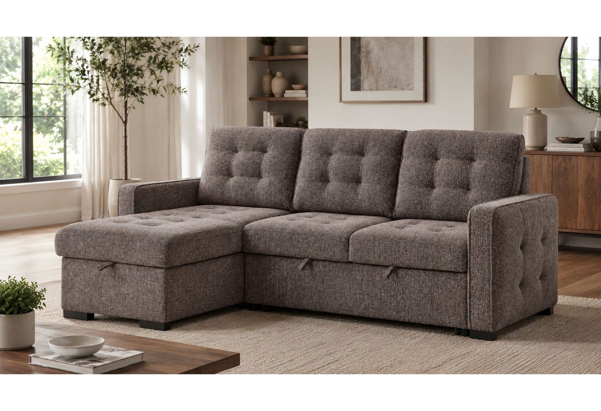U0707 Brown Reversible Sofa Bed