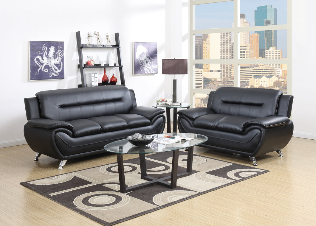 BLACK FAUX LEATHER SOFA AND LOVESEAT
