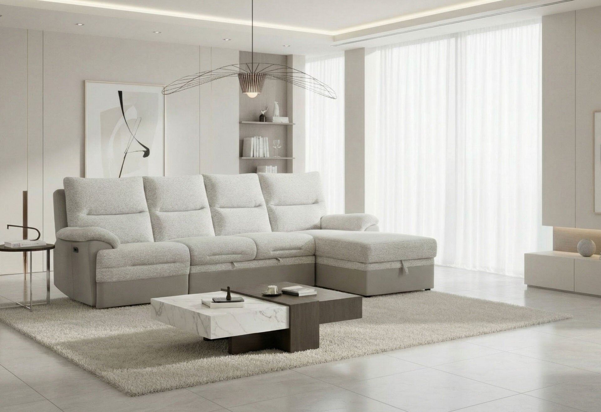 U3822 Grey/Ice Sectional With Pullout Bed And USB