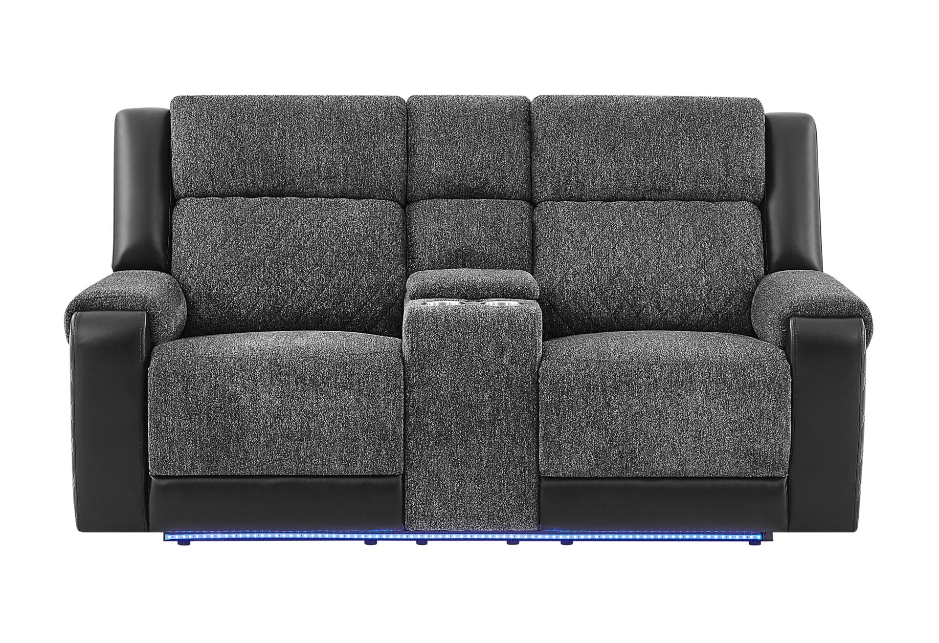 U5915 Grey/Black Console Rec Loveseat W/Immersive Sound & Blue LED