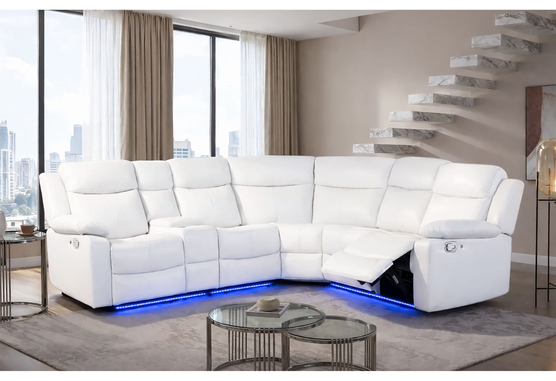 U6026 Blanche White Right Side Facing Sectional With LED And Speaker