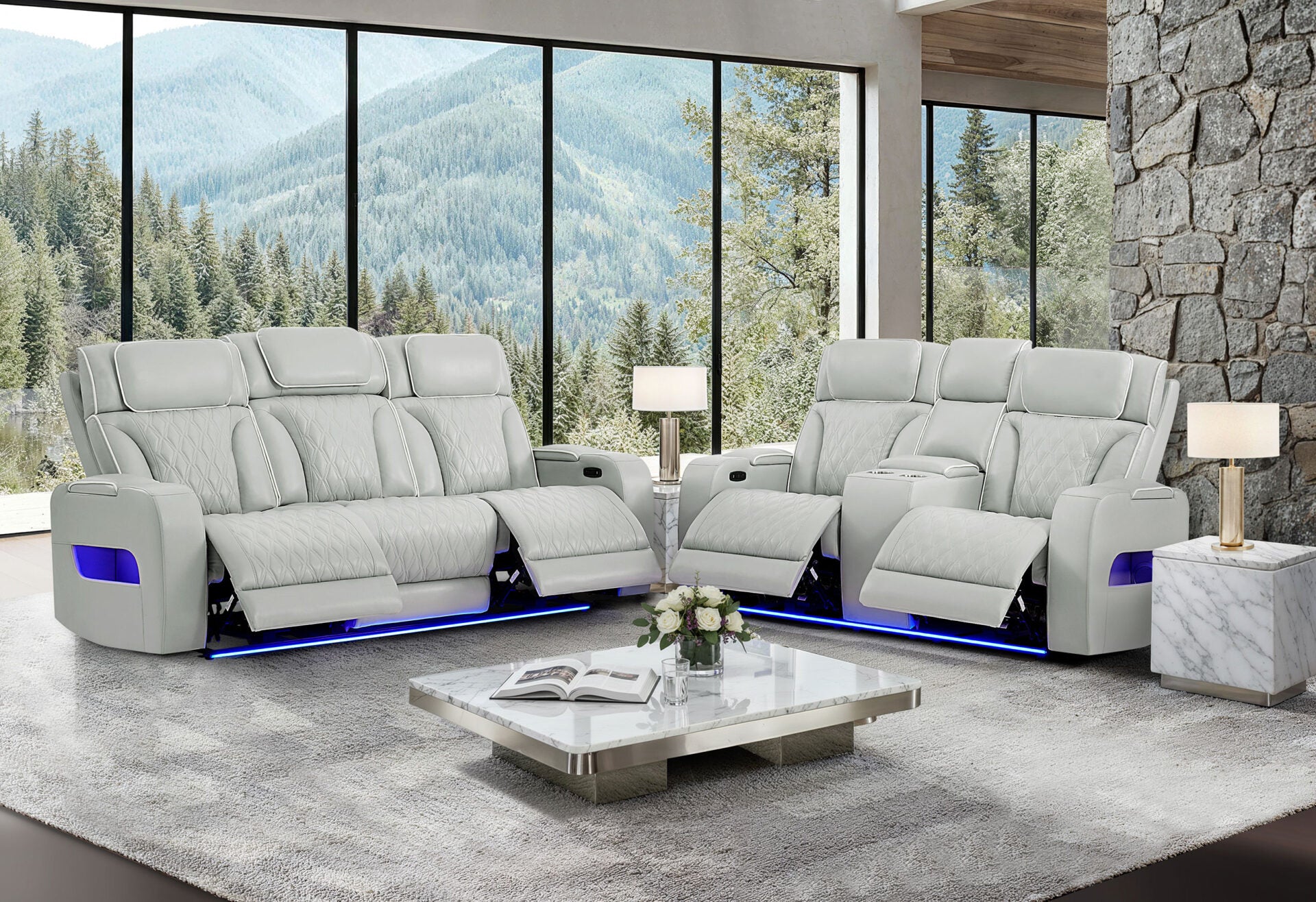 U8611 Blanche Silver P2 Pwr Rec Sofa/Pwr Console Rec Loveseat