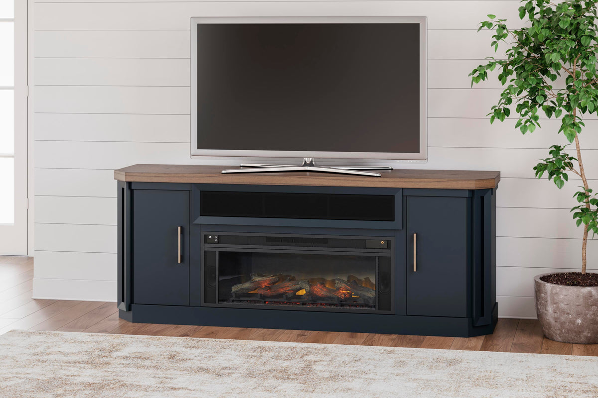 Landocken XL TV Stand w/Fireplace Option - Brown/Blue