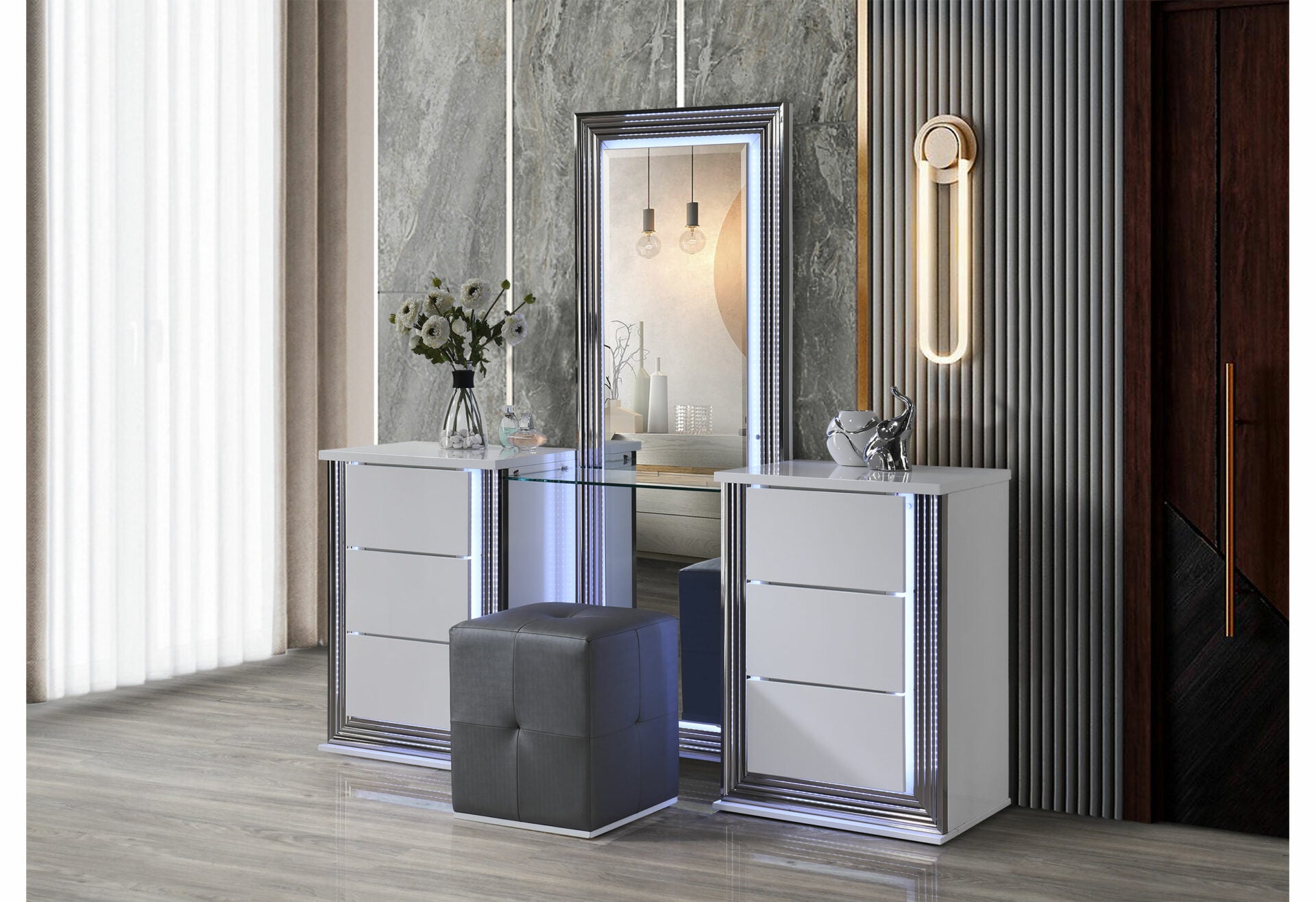 Ylime-smooth White-vanity Set-n