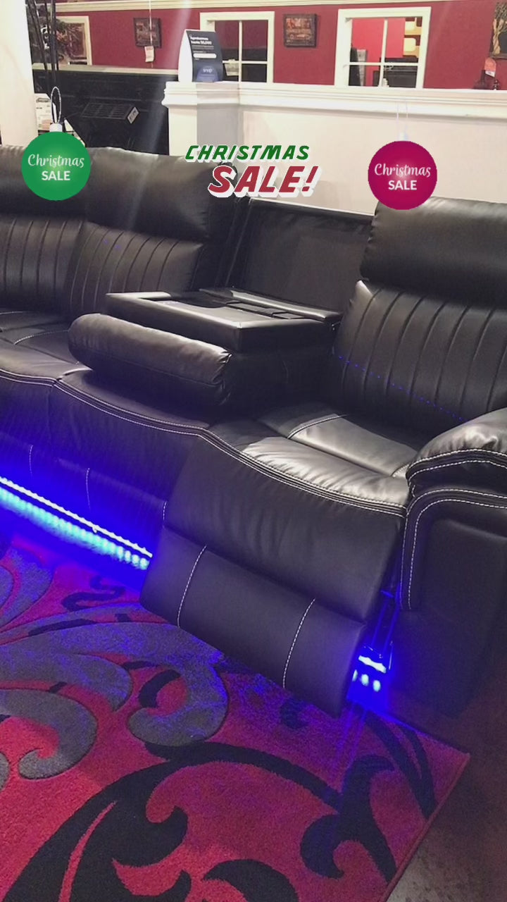 Avia Recliner Sectional Sofa In Black(Floor Sample Sale )