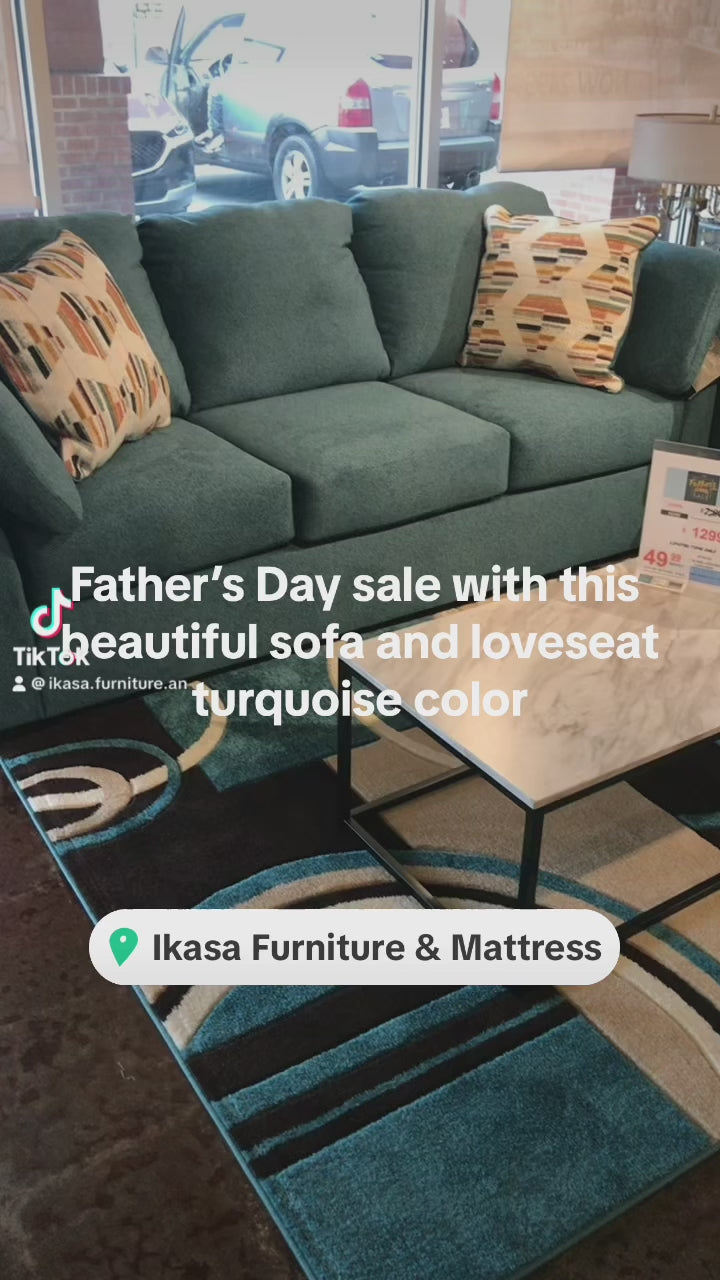 TURQUOISE SOFA AND LOVESEAT FLOOR SAMPLE SALE