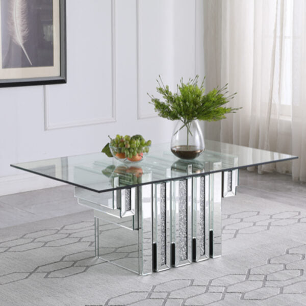 Abstract Glass Coffee Table With Mirror glass on Base