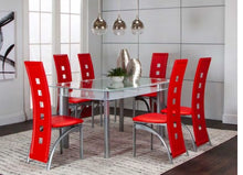 Load image into Gallery viewer, Valencia Glass Table with 4 Red chairs
