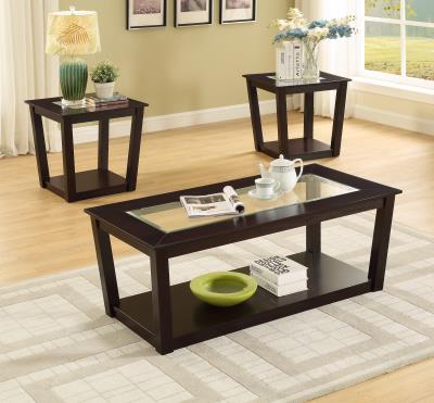 Modern Wooden and Glass Coffee Table Set