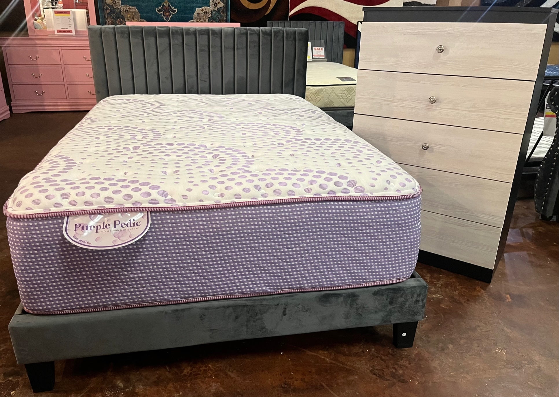 Upholstered Platform Full Bed With Mattress & Chest