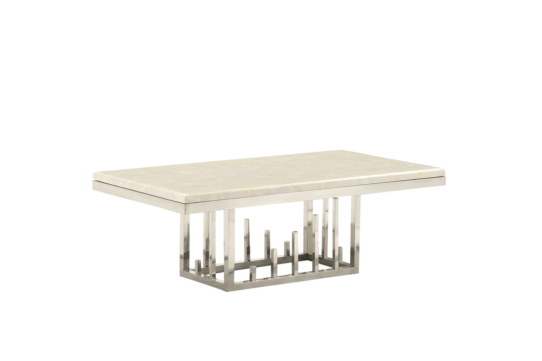 MARBLE TOP CENTER TABLE WITH SILVER BASE LAYER
