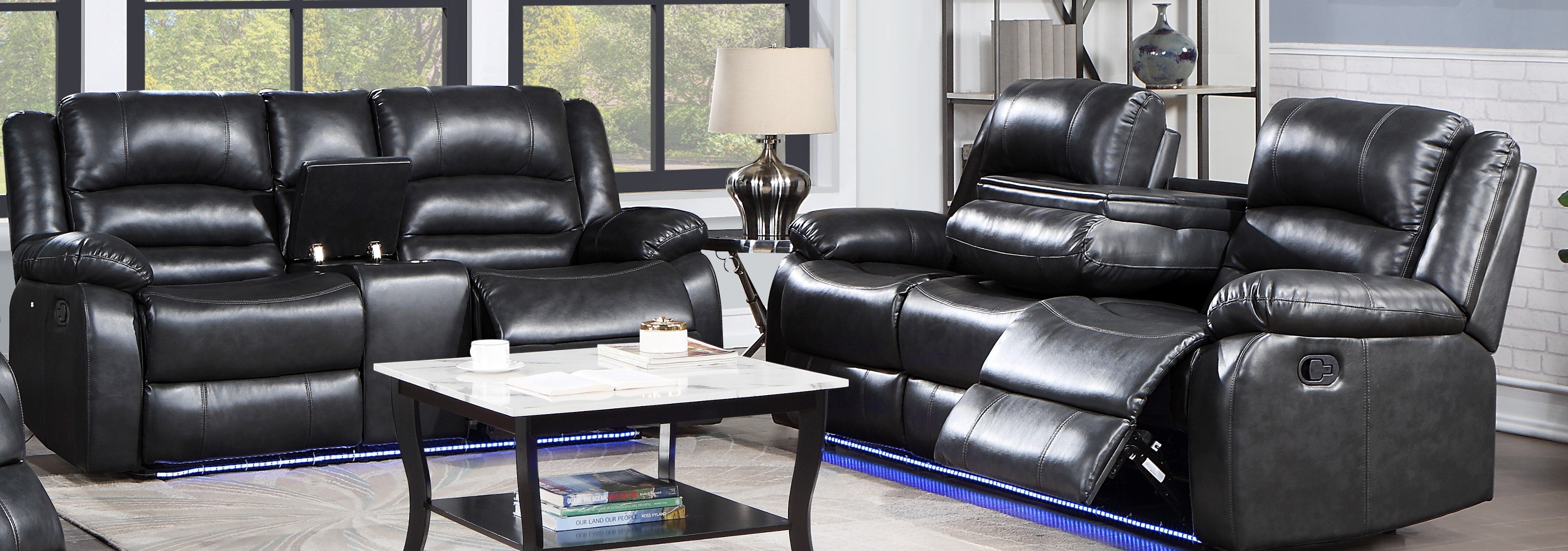 MARTIN Relax, Recline & Recreation! Black Sofa | Loveseat with Led light     (!! SUPER SALE!!)