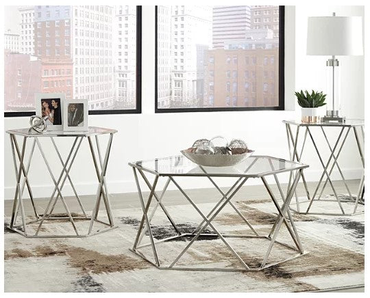 Glass Hexagonal Coffee Table Set Of  3