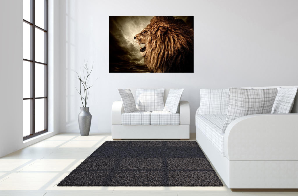 IKASA Art Decor |Lion Floating Tempered Glass with Foil