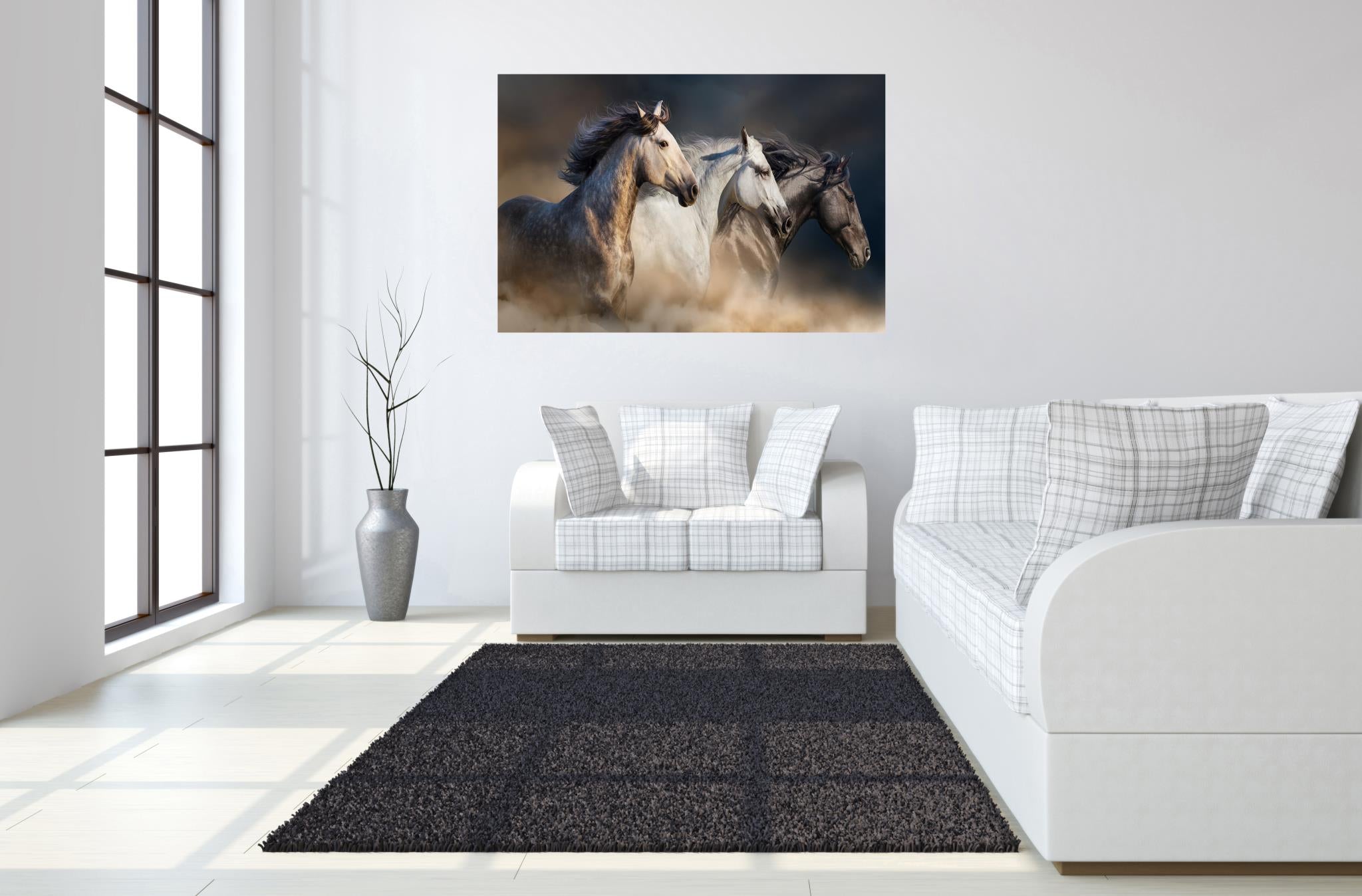 IKASA Art Decor |Temp Glass w/foil 3 horse