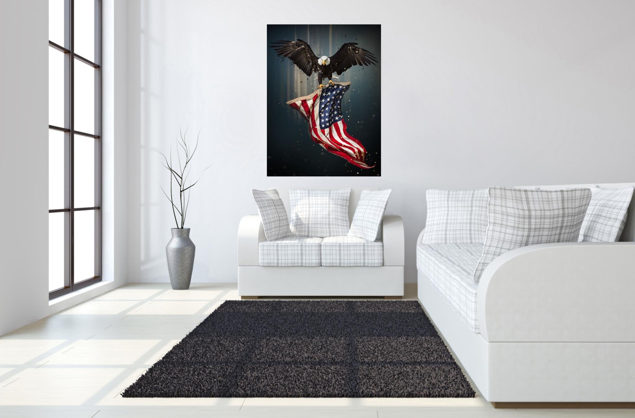 IKASA Art Decor |Temp Glass w/Foil Eagle Flag