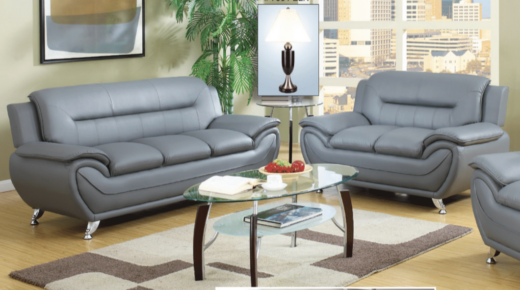 CONTEMPORARY FAUX LEATHER SOFA AND LOVESEAT