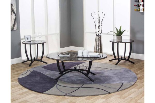 MARBLE TOP CENTER TABLE WITH BLACK BASE LAYER 3 PCS set