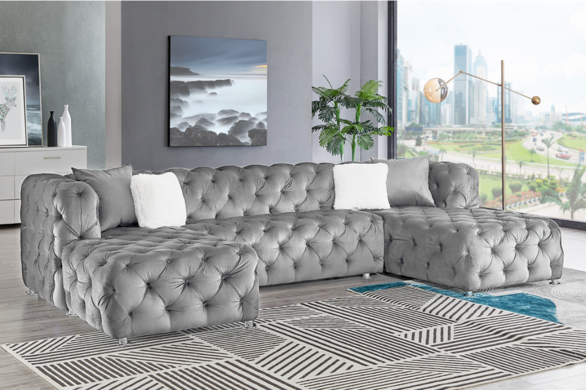 Amazing Grey Double Chaise Sofa Sectional
