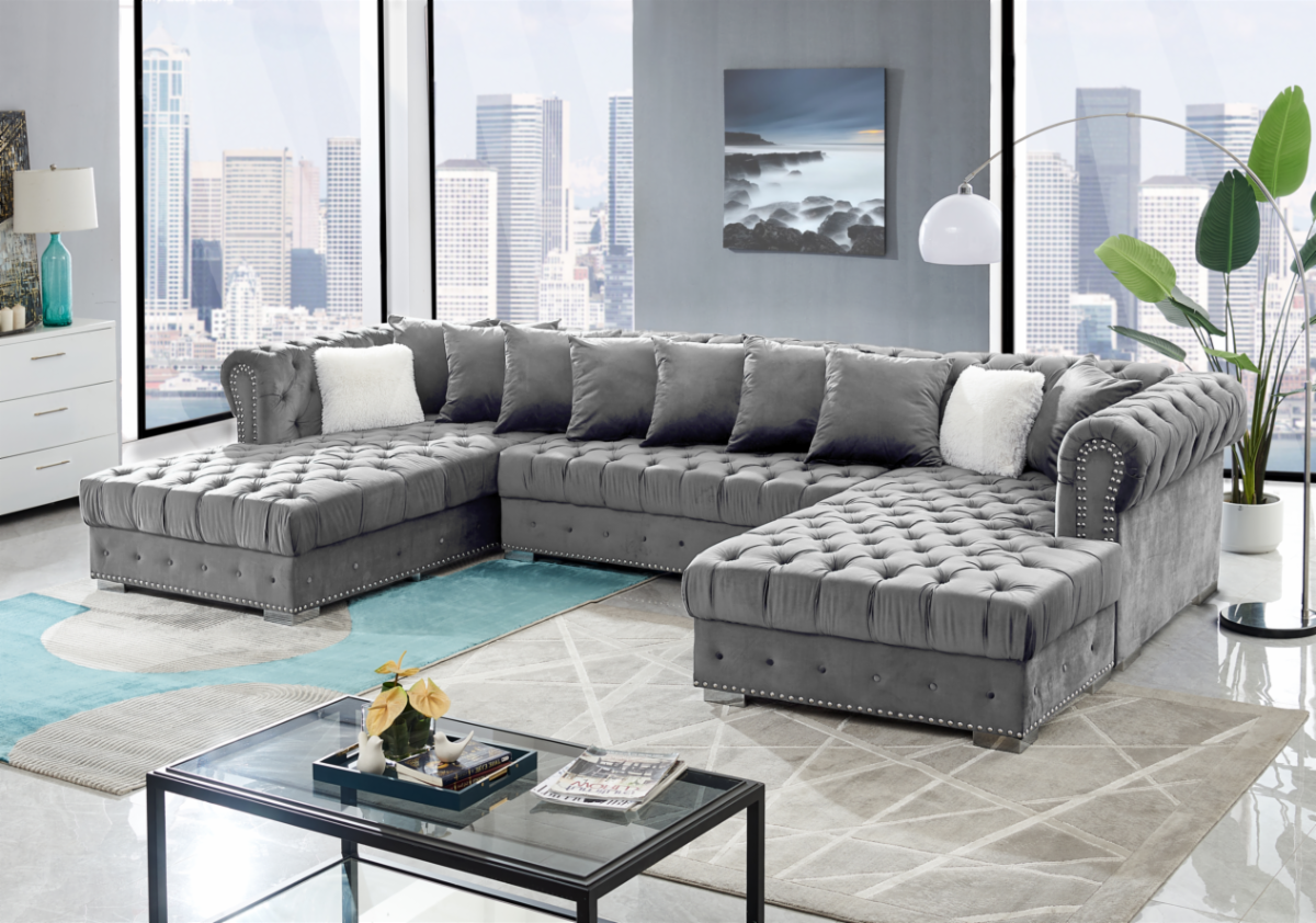 Amazing Grey Double Chaise Sofa Sectional