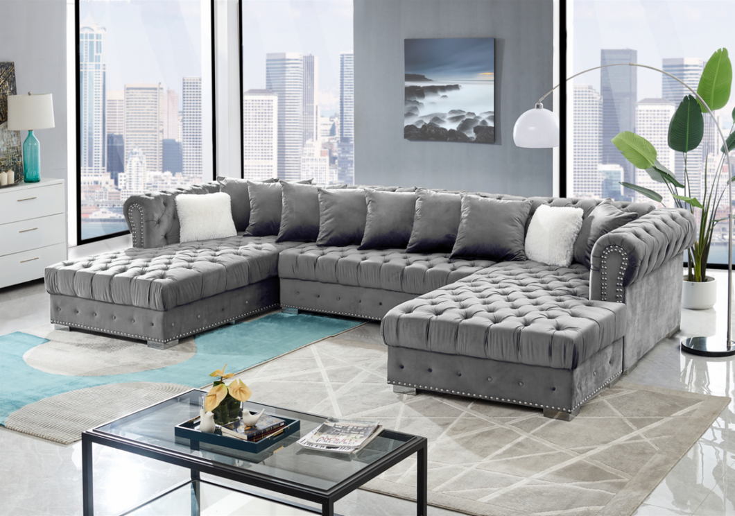Amazing Grey Double Chaise Sofa Sectional