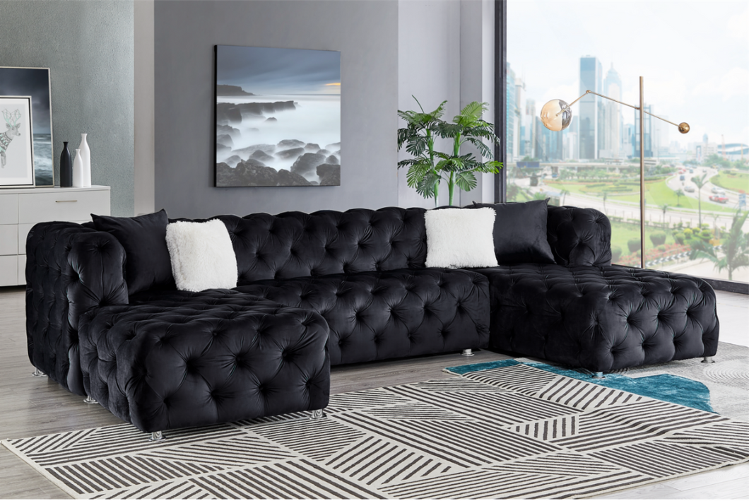 Amazing Black Double Chaise Sofa Sectional