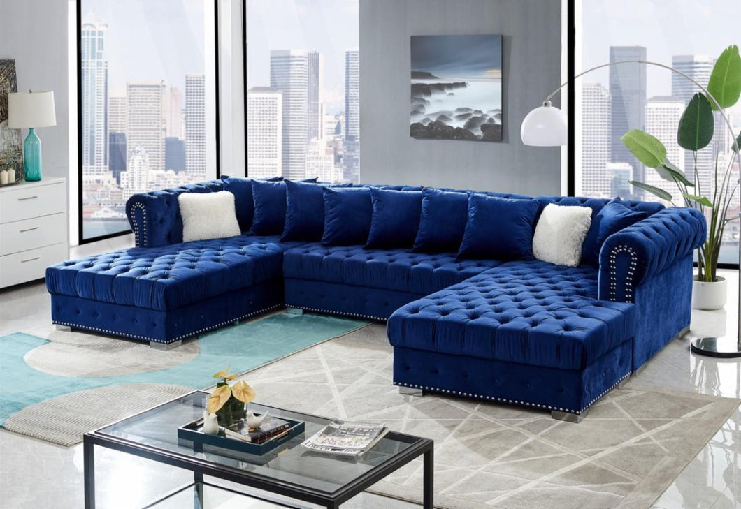 Amazing Blue Double Chaise Sofa Sectional