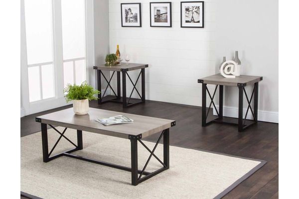 Wood/Black Powder coat Cocktail Table Medium 3 PCS set